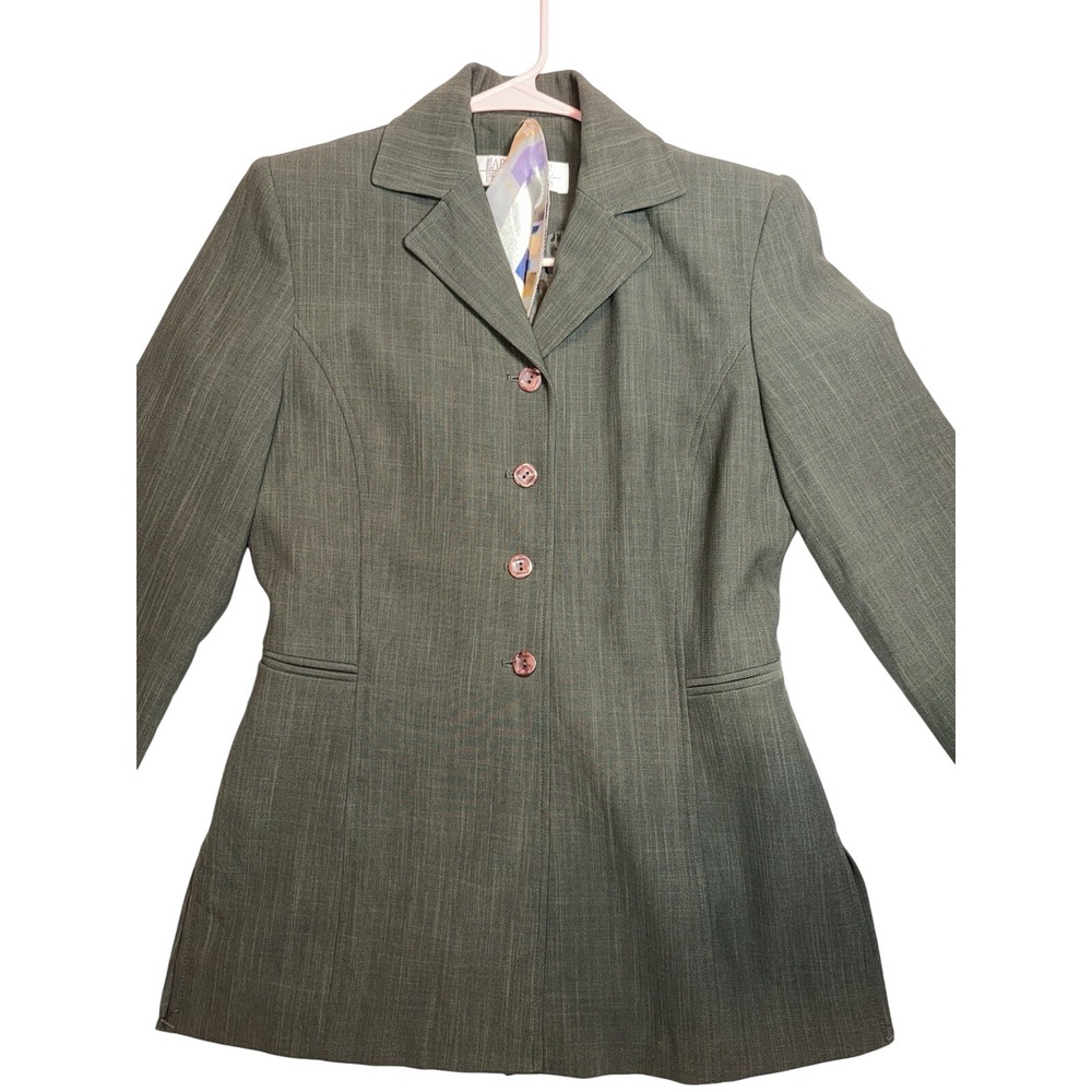 Larry Levine Petite Suits Artichoke Green Blazer Scarf Set NWT LA1L22444 4P